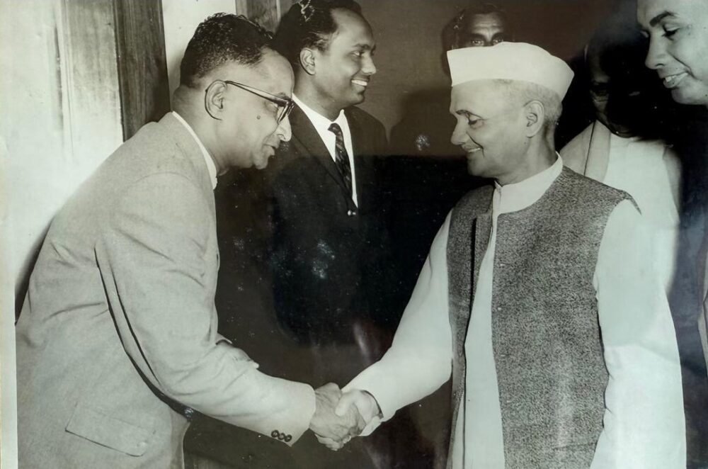 N Krishnan welcoming Prime Minister Lal Bahadur Shastri